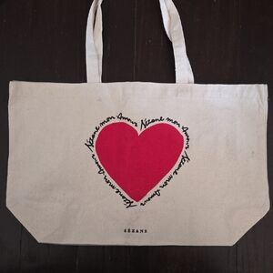 Sézane Cream Tote with Red Heart Design